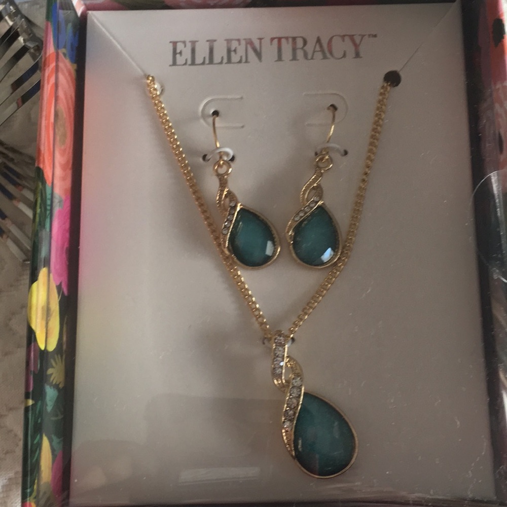 Ellen Tracy Turquoise & Pave Crystals Necklace & Earrings Set